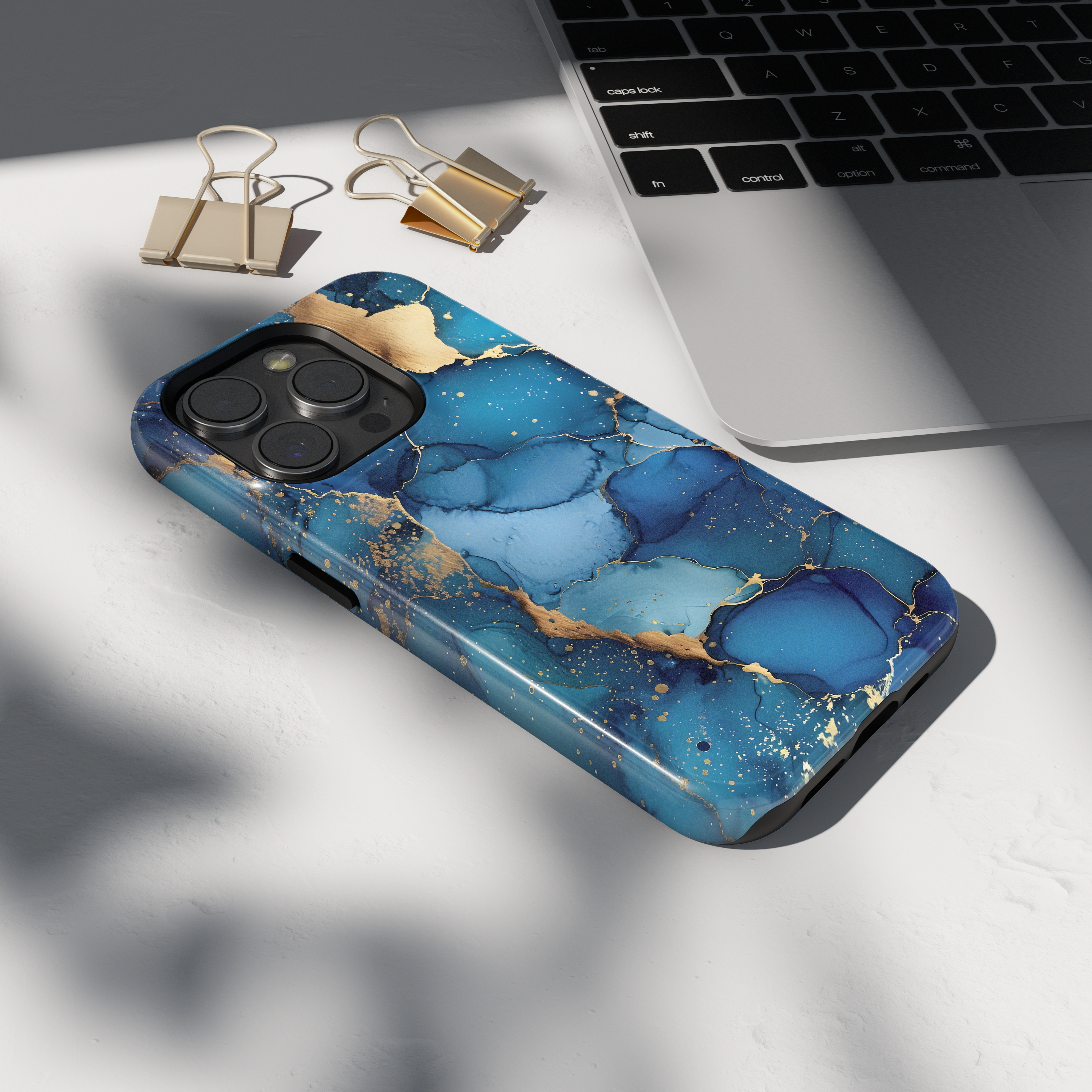 Etui iPhone - NIEBIESKO-ZŁOTY